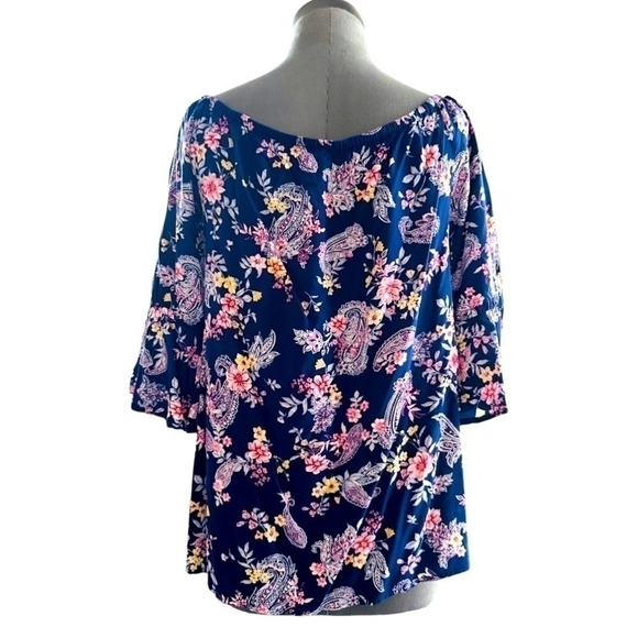 NWOT Bailey & Chloe Floral Tassel Scoop Neck Bell Flare Long Sleeve Blouse Top - Picture 4 of 5